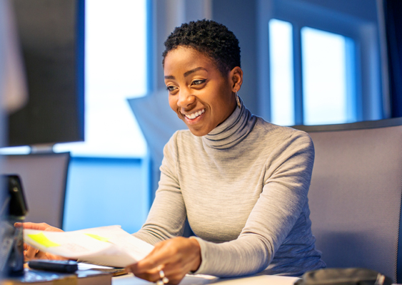 woman with paperwork.